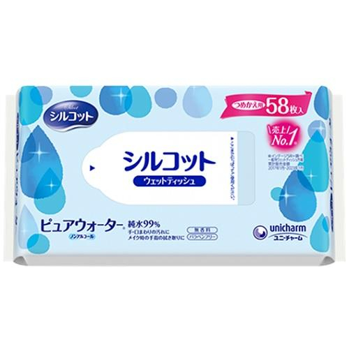 ユニ・チャーム シルコット ピュアウォーターウェットティッシュ つめかえ用 58枚入 4903111458639 ※24個ロット
