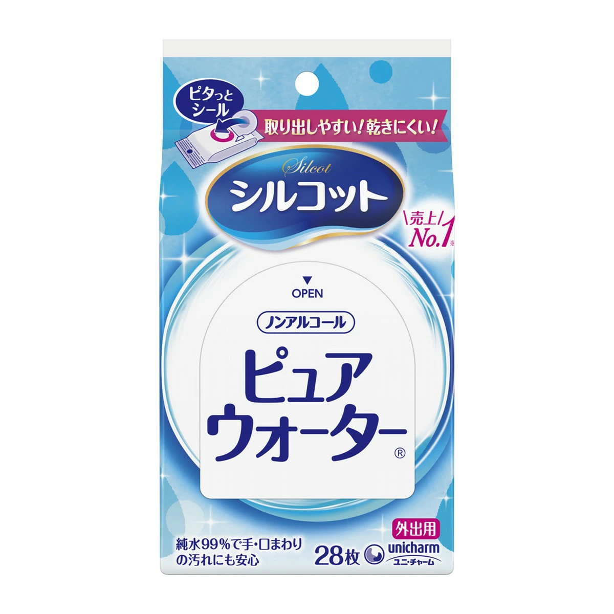 ユニ・チャーム シルコット ウェットティッシュ ピュアウォーター 外出用 28枚入 4903111464661 ※24個ロット